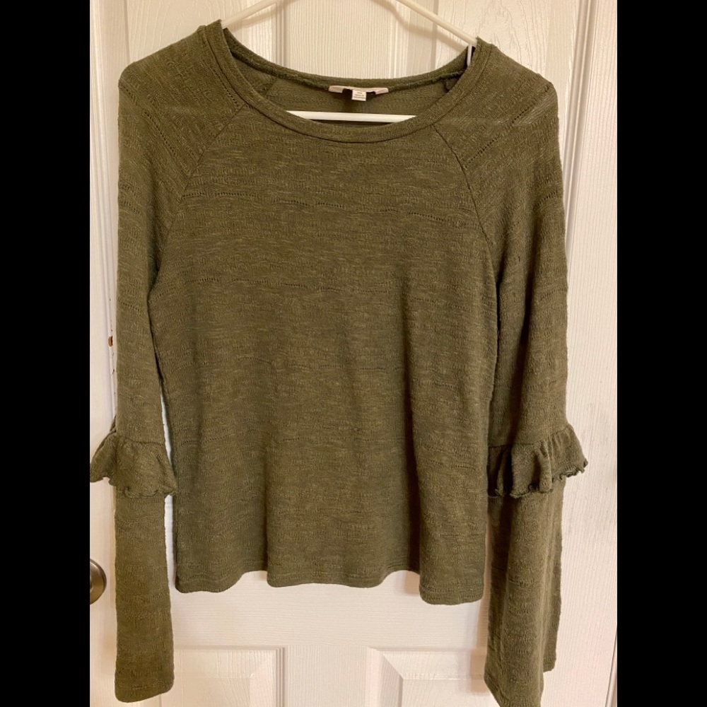 Lucky Brand Olive Green Bell Sleeves Super Soft Long Sleeve Top Size XS
